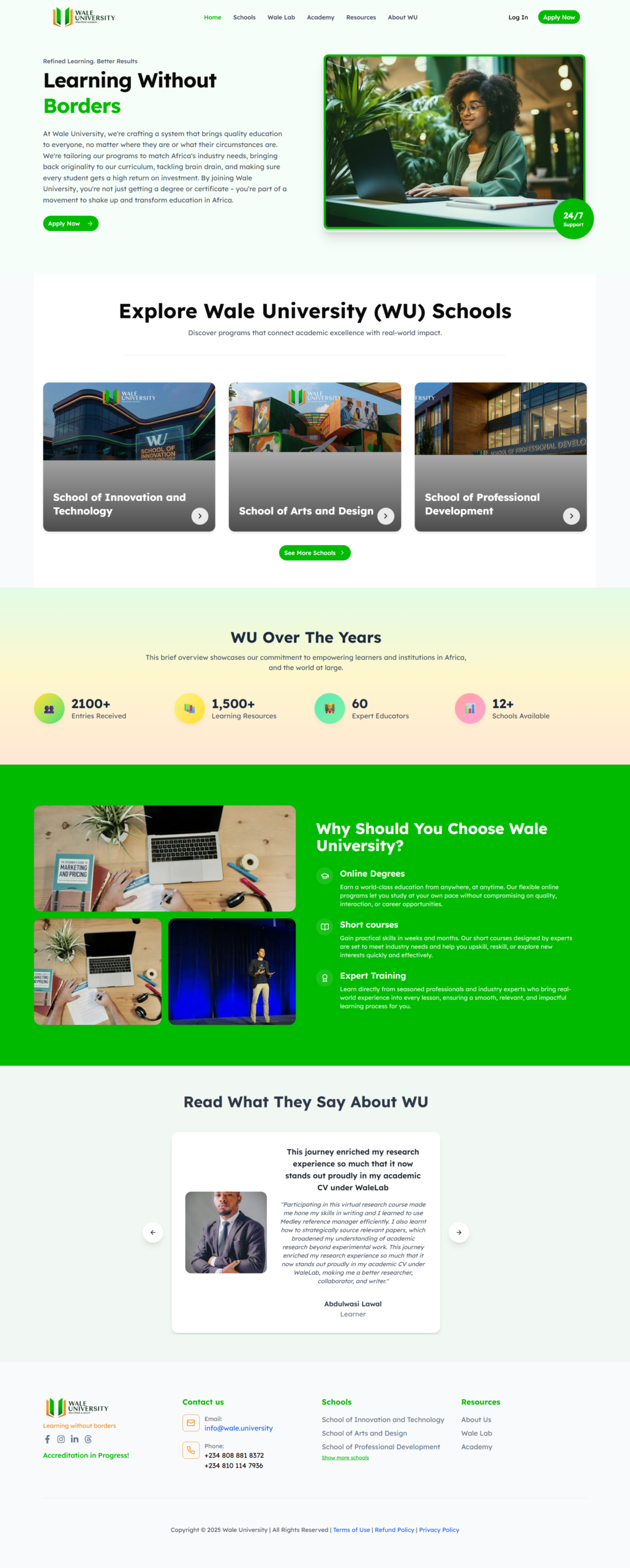 Wale University UI/UX Design Mockup